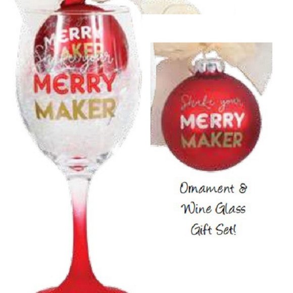 Merry Maker Christmas Holiday Wine Glass and Ornament Gift Set - Picture 1 of 1